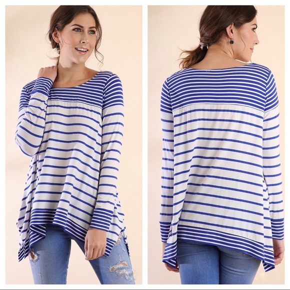 UMGEE striped boat neck ruffle short sleeve casual top